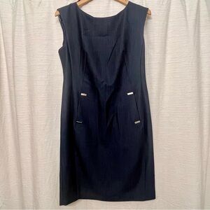 Classic Sleeveless Calvin Klein Navy Sheath Dress